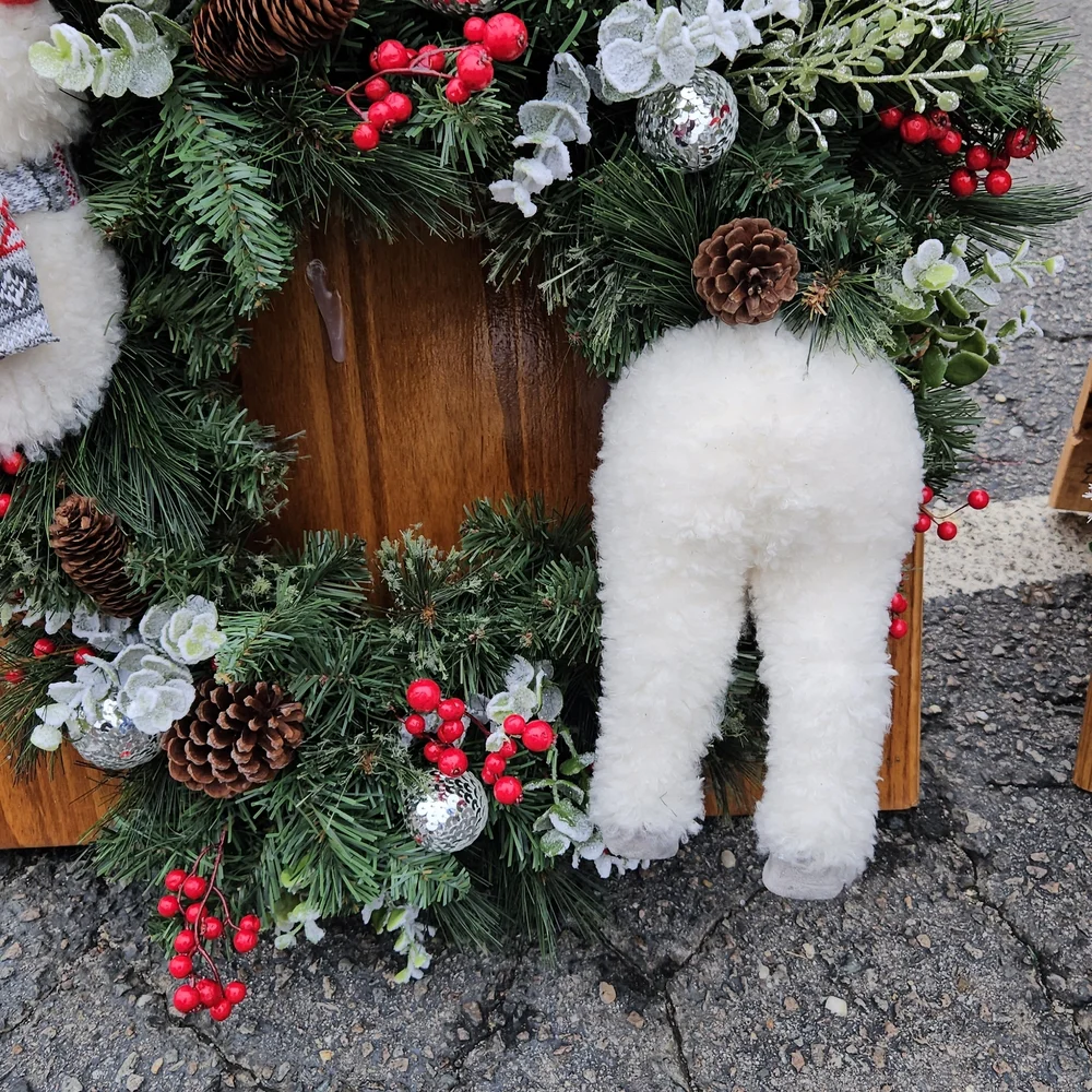 Festive Llama Holiday Wreath with Red Berries